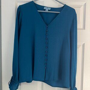 Cece: Blue long sleeved blouse